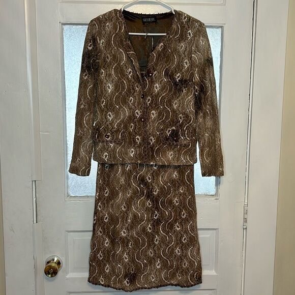 Sanshimai Women’s Two Piece Light Brown and Warm tone skirt jacket set size m - Picture 1 of 6